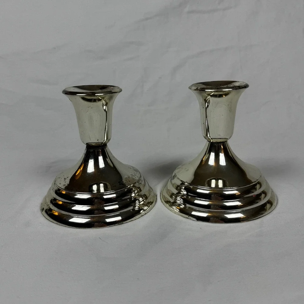 FB Rogers Silverplate Candlestick Holders Vintage Weighted Set of 2 Japan 4 inch